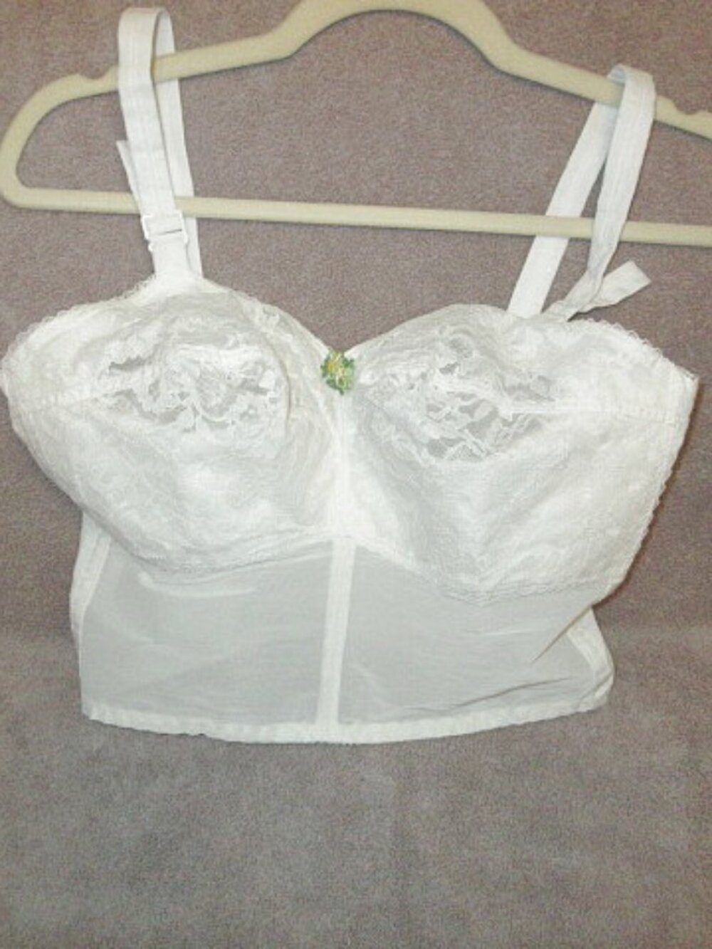 60s Figurettes Floral Lace Longline Bra Size 34EE Wire Free Bullet Retro Pin Up